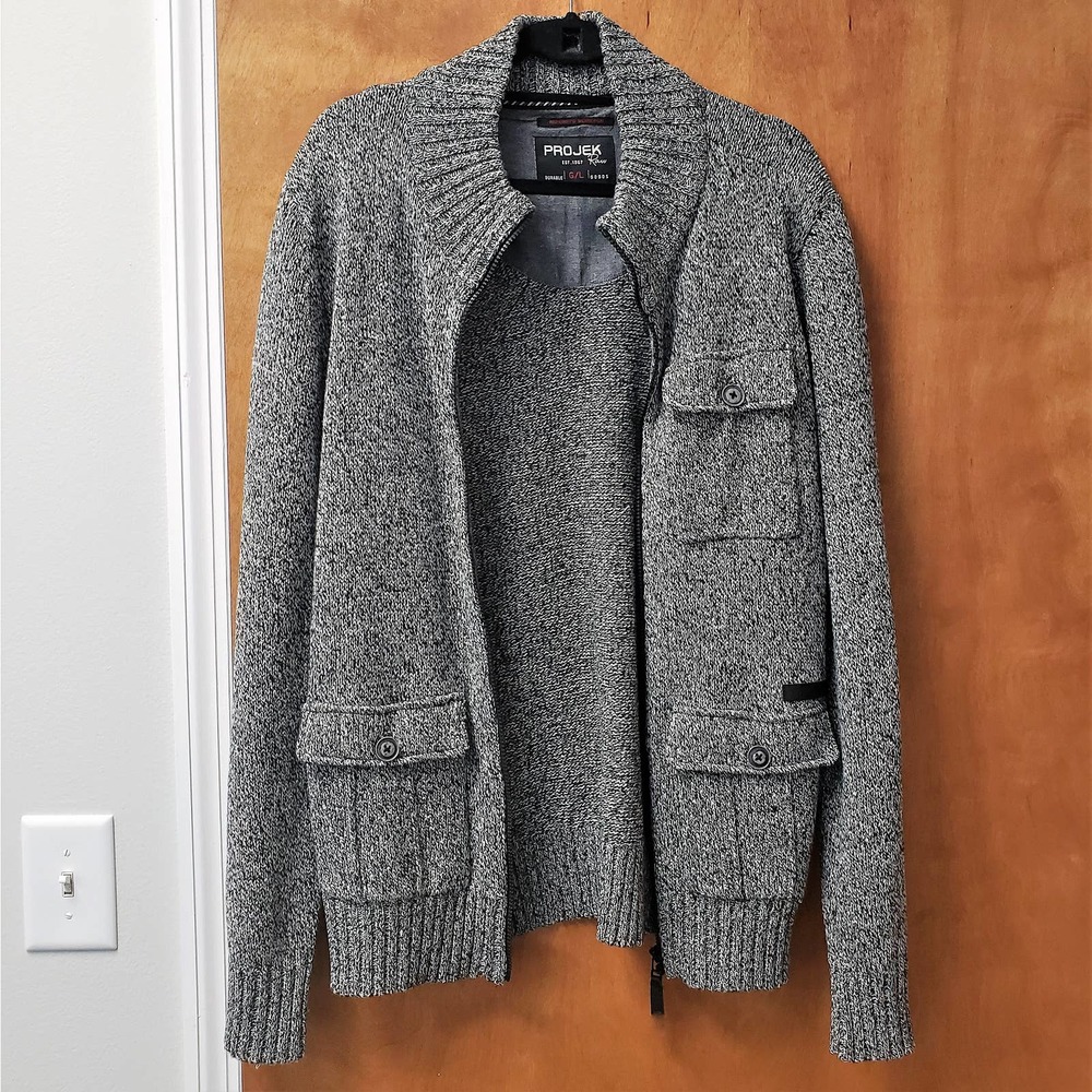 Projek Raw Heather Grey Cardigan Zipper Up Sweater in Size Large for Men